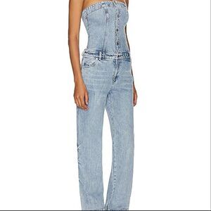 SER.O.YA Women's Corset Wide Leg Jean Jumper NWT Size XS Coastline Blue Denim